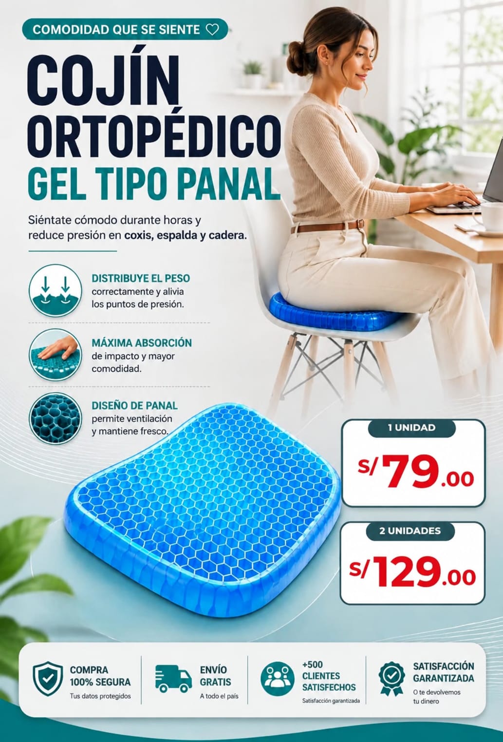 Cojin Ortopedico Gel tipo Panal